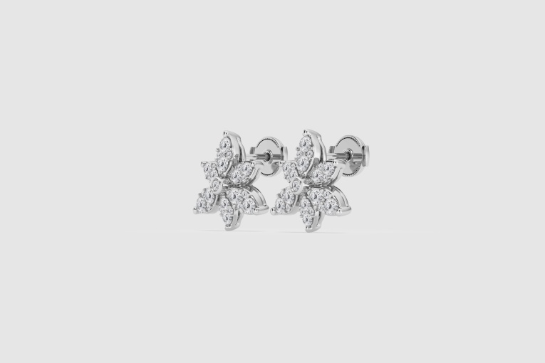 Natural Diamond | 1 1/3 ctw Round Flower Fashion Earrings